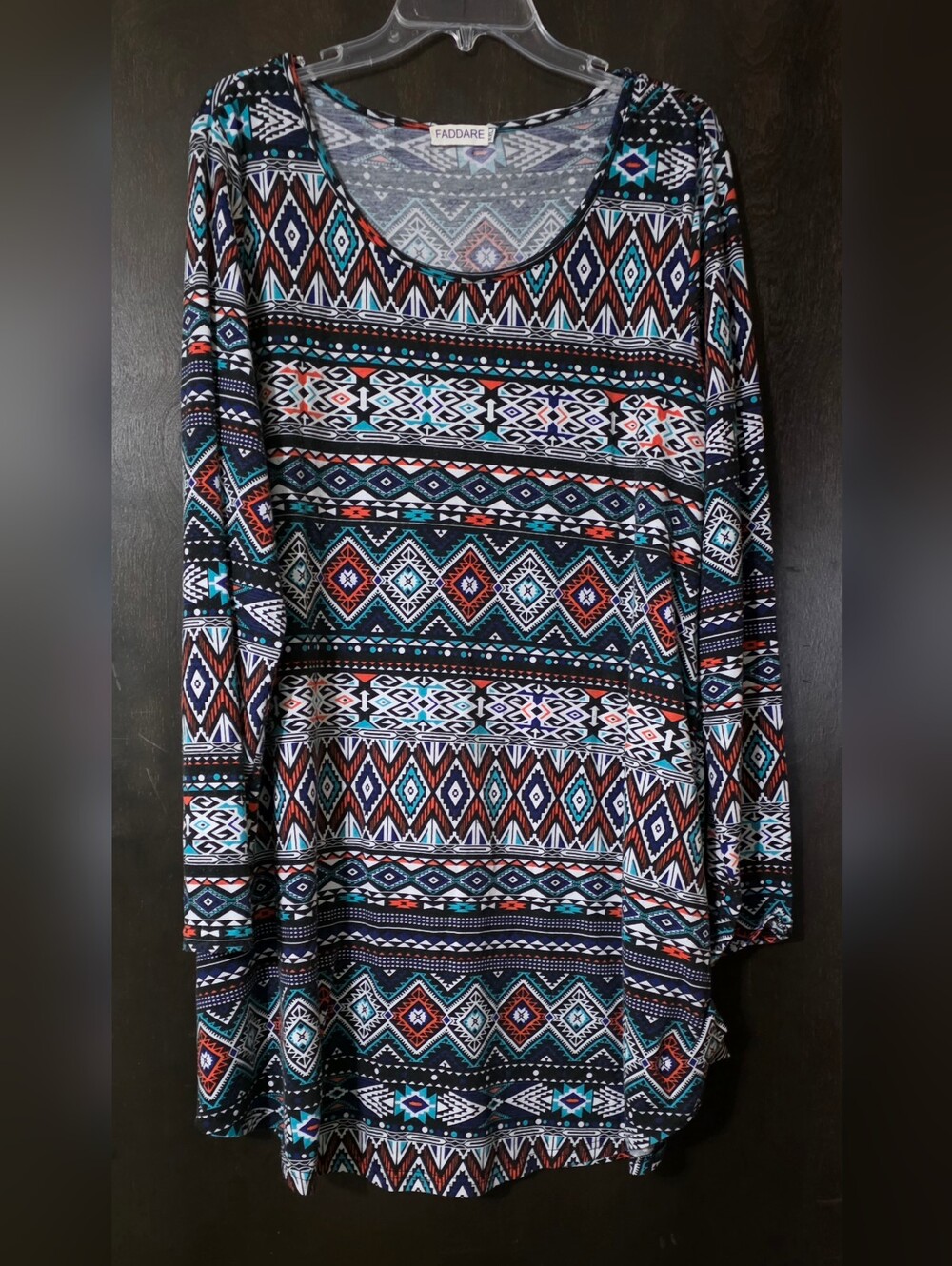 Faddare Long Sleeve Aztec Print Midi Dress in Teal & Rust - Women Size XL/XXL